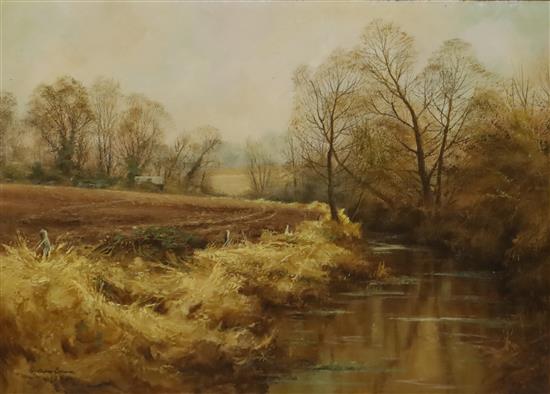 Christopher Osborne, oil on board, Bourne Brook, Essex 1979, signed, 30 x 40cm